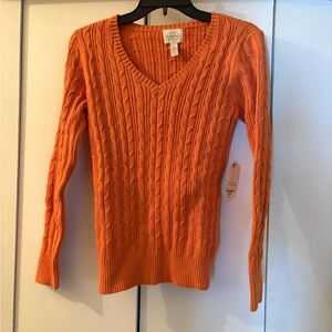 St. John's Bay Vibrant Orange Cable Knit V-Neck Sweater